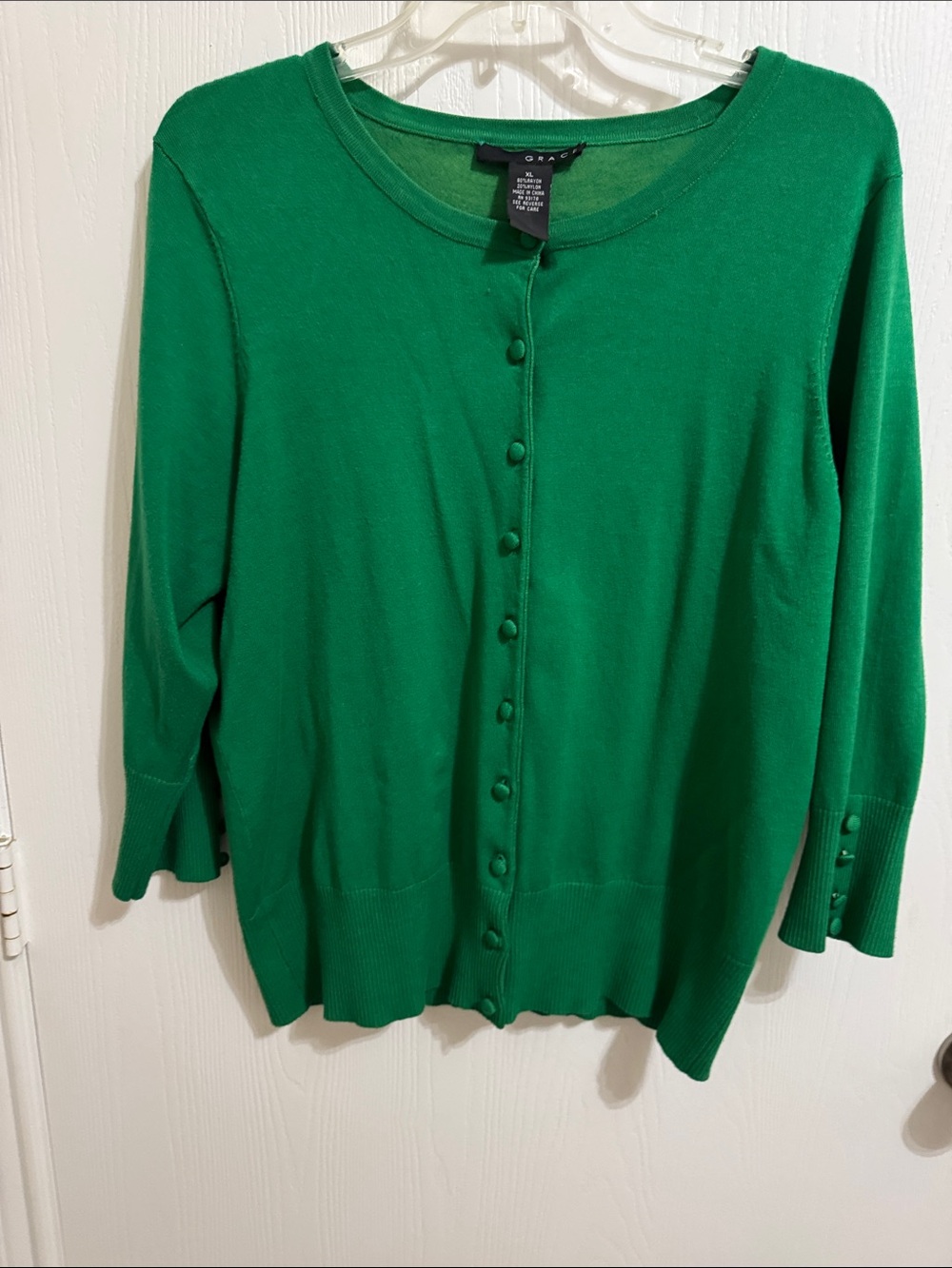 Grace Elements Button Down Cardigan Sweater Crew Neck Emerald Green Women's XL